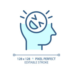 2D pixel perfect editable blue sense of humor icon, isolated vector, thin line illustration representing soft skills.