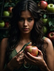 American Woman as Eve with Snake and Apples