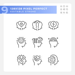 2D pixel perfect icons collection representing soft skills, editable black thin line illustration.