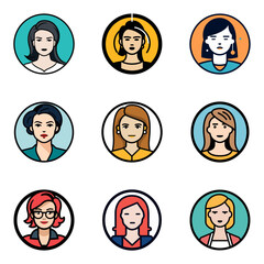 Women's avatar flat icon set. Vector illustration