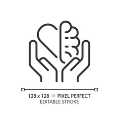 Obraz premium 2D pixel perfect editable black emotion and logic balance icon, isolated vector, thin line illustration representing soft skills.