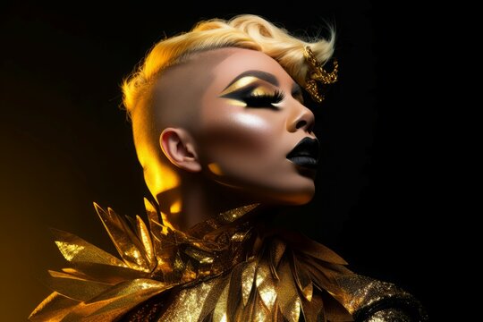 Drag Queen Gold Portrait. Happy Pride. Generate Ai