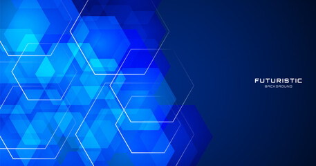 Obraz na płótnie Canvas 3D blue techno abstract background overlap layer on dark space with glowing hexagon shape decoration. Modern graphic design element future style concept for banner, flyer, card, or brochure cover