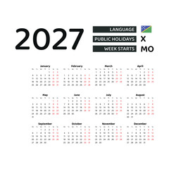 Calendar 2027 English language with Solomon Islands public holidays. Week starts from Monday. Graphic design vector illustration.