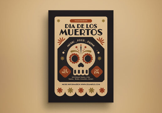 Black Flat Design Dia De Los Muertos Flyer Layout