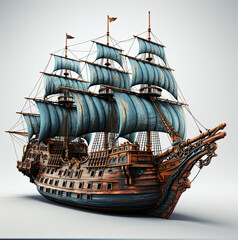 wooden pirate boat  tranparent