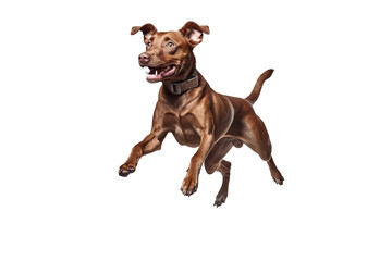 a beautiful dog jumping full body on a white background studio shot isolated PNG