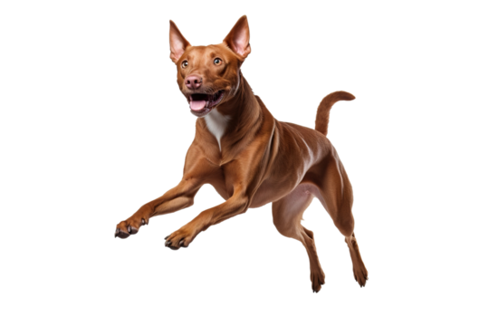 a beautiful dog jumping full body on a white background studio shot isolated PNG