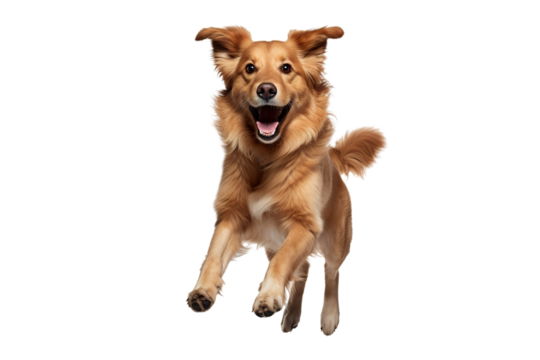 a beautiful dog jumping full body on a white background studio shot isolated PNG