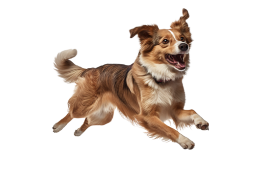 a beautiful dog jumping full body on a white background studio shot isolated PNG