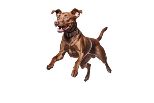 a beautiful dog jumping full body on a white background studio shot isolated PNG
