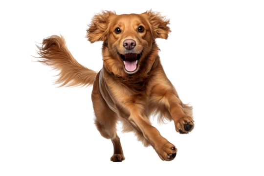 a beautiful dog jumping full body on a white background studio shot isolated PNG
