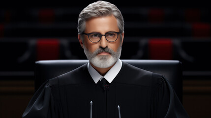 Court of Law Trial. Portrait of Impartial Judge Reading Decision, striking Gavel. Justice Pronouncing Sentence. Judgment after Deliberation. Guilty, Not Guilty Verdict. Cinematic Concept Rule of Law - obrazy, fototapety, plakaty