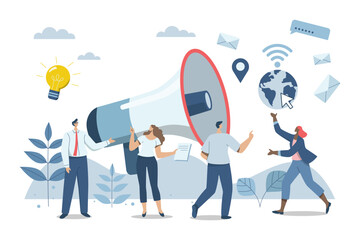 Promoting communication with customers, Sending important messages, Marketing activities with social media campaigns, Business marketing media. Advertising teams, or announcements with a megaphone.