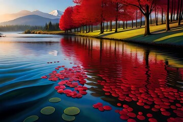 Red flowers in water
