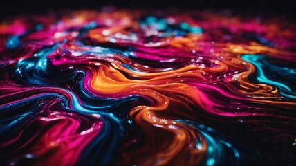 A Detailed Illustration Of Neon Colored Fluid Flowing Into Each Other Background. Closeup of Abstract Colorful, Highly-textured.
