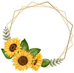 Watercolor sunflower frame, sunflower wreath, wedding invitation