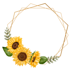 Rolgordijnen Watercolor sunflower frame, sunflower wreath, wedding invitation © evolara