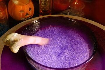 magical purple potion with human bone, making magical potion, Halloween games, Halloween Rituals,...