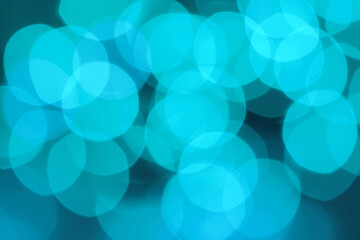 turquoise, blue background colored blur texture bokeh, round defocused abstract christmas, wedding...