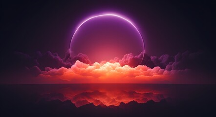 Mysterious Cloud Halo: Neon-Infused Ring of Misty Atmosphere - obrazy, fototapety, plakaty