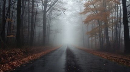 Obraz premium foggy road in late autumn / November