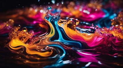 A Detailed Illustration Of Neon Colored Fluid Flowing Into Each Other Background. Closeup of Abstract Colorful, Highly-textured.
