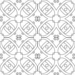Black lines on white background.
Wallpaper with figures from lines. Abstract geometric black and white pattern for web page, textures, card, poster, fabric, textile. Monochrome repeating design. 