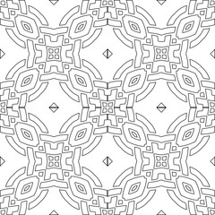 Black lines on white background.
Wallpaper with figures from lines. Abstract geometric black and white pattern for web page, textures, card, poster, fabric, textile. Monochrome repeating design. 