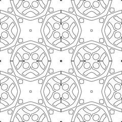 Black lines on white background.
Wallpaper with figures from lines. Abstract geometric black and white pattern for web page, textures, card, poster, fabric, textile. Monochrome repeating design. 