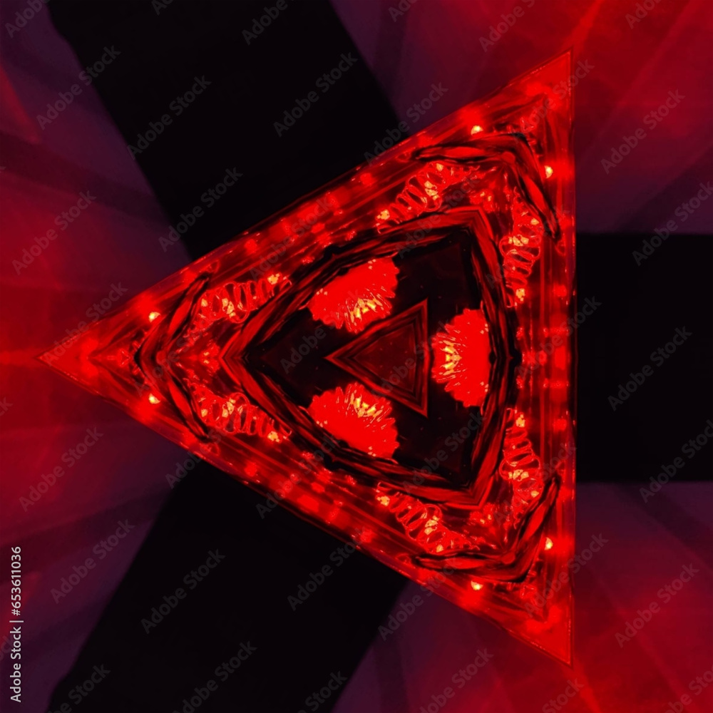 Poster geometric bright red ans scarlet noel design in beyond fractal patterns on a black background