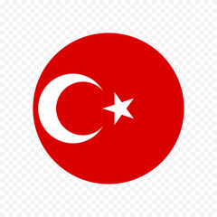 Round flag of Turkey, national symbol. Vector illustration on a transparent background.