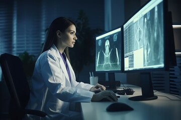 Female doctor computer. Medical looking. Generate Ai