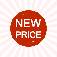 New purchase price. Design of vector sticker, label, price tag.