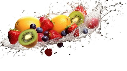 fruits with water splash on white background  fresh, water, fruit, food, background, citrus, splash, liquid, drop, 