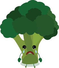 Emotional Broccoli Character - Cartoon Vegetable Illustration sad and crying