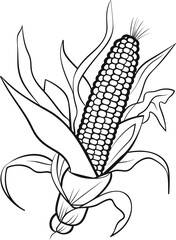Corn Coloring Page for Kids - Black and White Educational Illustration