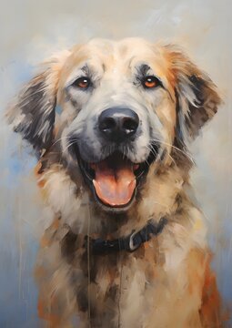 An oil painting portrait of Anatolian Shepherd Dog with a playful or whimsical expression, showcasing their personality and sense of humor, sharp details and some thick brush strokes
