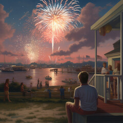 People looking at firework in new year evening