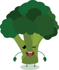 Playful Broccoli Character - Cute Vegetable Illustration winks and shows tongue