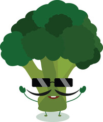 Cute Broccoli Character with Glasses and Mustache - Healthy Food Illustration
