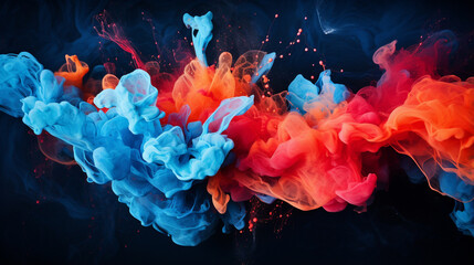 Fototapeta premium Abstract blue and red colors in water, ink blot. Abstract black background.