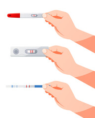 Hand holding a pregnancy test kit vector. Positive pregnancy test result.