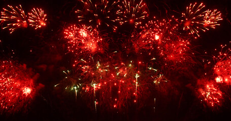 Red Firework celebrate anniversary happy new year 2024, 4th of july holiday festival. red firework...