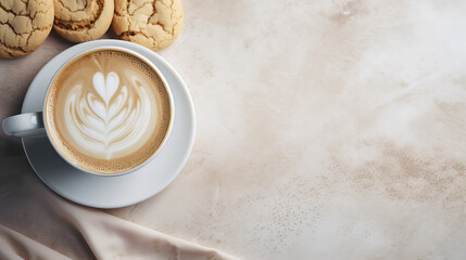 Cup of coffee latte with Cooke  - obrazy, fototapety, plakaty