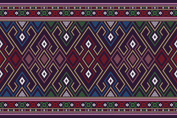 Cross stitch colorful geometric traditional ethnic pattern Ikat seamless pattern abstract design for fabric print cloth dress carpet curtains and sarong Aztec African Indian Indonesian