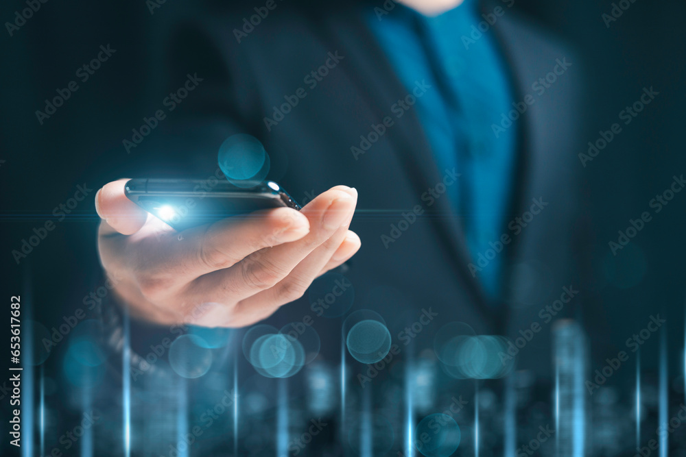 Poster man using mobile smart phone with global network connection, technology, innovative and communicatio