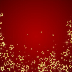 Obraz na płótnie Canvas Christmas stars vector overlay. Magic stars luxury sparkling confetti. Christmas spirit. Festive stars vector illustration on red background.