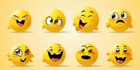 set of cute and funny yellow emoticons on a yellow background. Generative AI