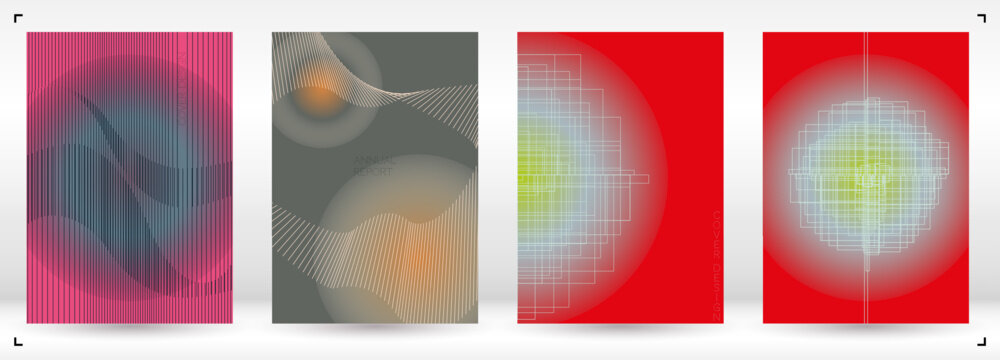 Minimal Minimal Geometric Vector Poster Design with Lines and Gradient Colorful Circles. Collection of Abstract Backgrounds for Covers, Flyers, Templates, Booklets, Cards, Brochures, Branding, etc.